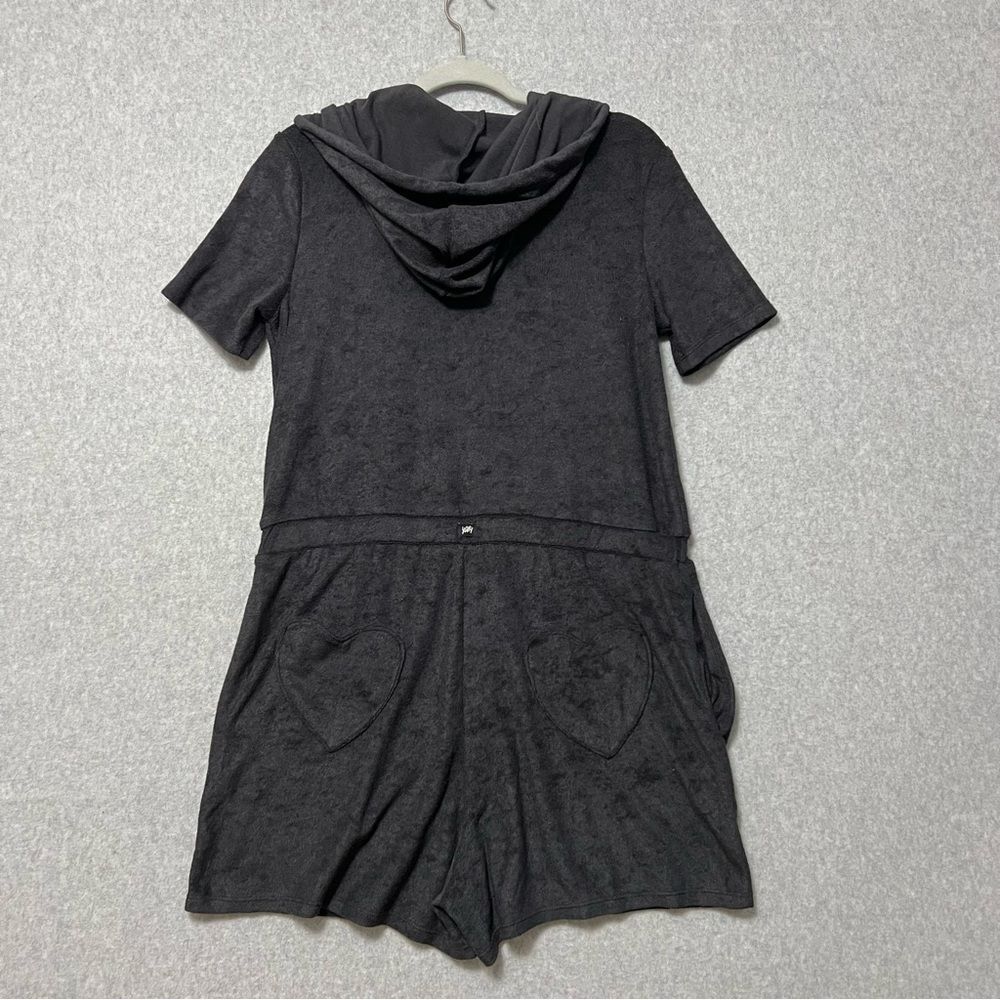 YITTY Terry Cloth Romper Size XL Black Hooded Zip Up Elastic Waist Athleisure - Picture 5 of 13